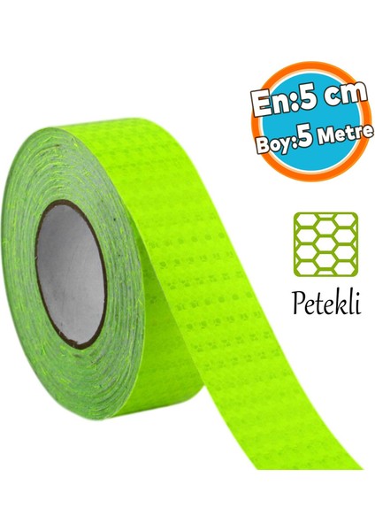 Gece Parlayan Yapışkanlı Reflektörlü 5 cm Fosforlu Reflektif Ikaz Bandı 5 Metre Florasan Şerit Bant