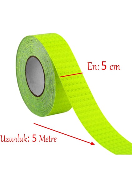 Gece Parlayan Yapışkanlı Reflektörlü 5 cm Fosforlu Reflektif Ikaz Bandı 5 Metre Florasan Şerit Bant