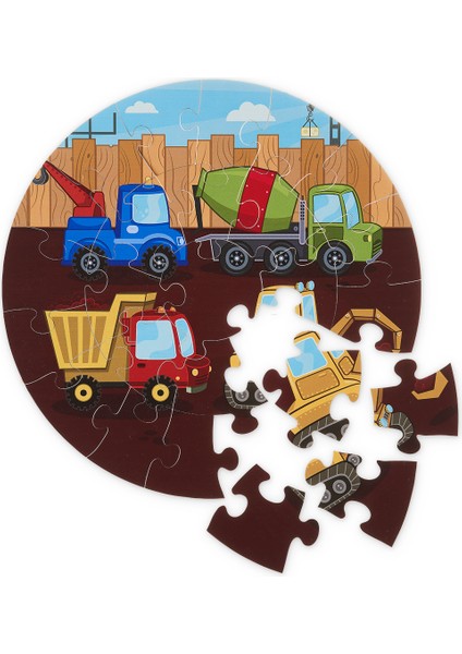 36 Parça, 42CM Çapında 3mm Ahşap Üstüne Iş Makinası Temalı Puzzle fırsatları