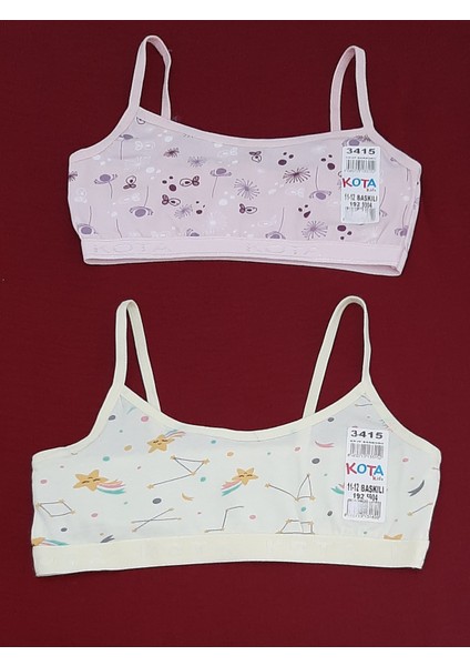 Kız Çocuk Pedsiz Alışlırma Büstiyeri 2'li Paket (11-12) Yaş Sarı-Pembe Renk