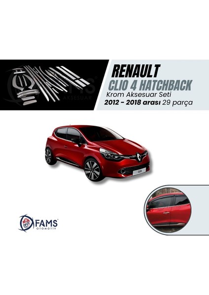 Renault Clio 4 Krom Aksesur Seti 8 Ürün 29 Parça 2012-2018 Paslanmaz Çelik (HB)