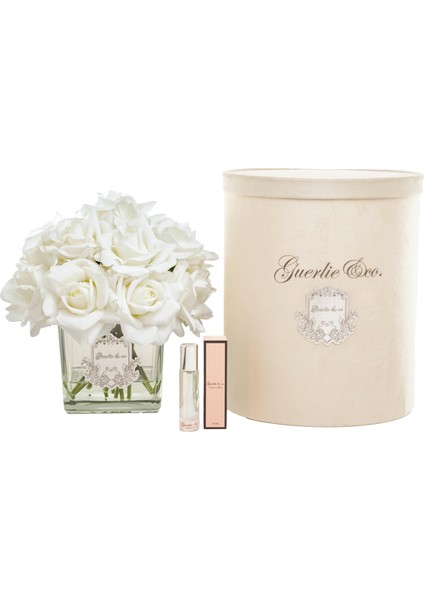 Guerlieandco. Beyaz 15 Gül Kare Cam Gümüş