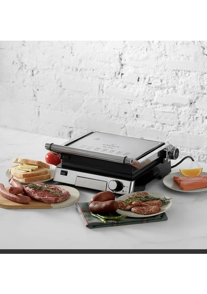 Biogranit Izgara ve Tost Makinesi 2000W, Paslanmaz Çelik Gövde Inox, 4 Kademe, Çıkarılabilir Granit Plaka