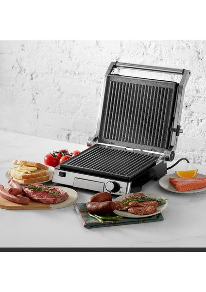 Biogranit Izgara ve Tost Makinesi 2000W, Paslanmaz Çelik Gövde Inox, 4 Kademe, Çıkarılabilir Granit Plaka