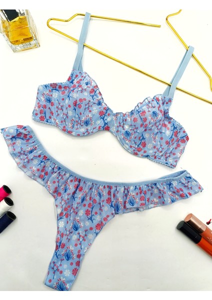 Jasmin Çiçek Desenli Tanga Külotlu Sütyen Takım