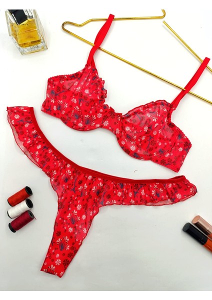 Jasmin Çiçek Desenli Tanga Külotlu Sütyen Takım