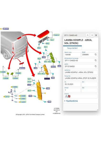 Stop Lambası Sol (Duylu) Connect 02 Stop Lambası Sol (Duylu) Connect 02 ( Mrs M 510416 - 2T14 13405 Ag - 2T14 13A603 Ab ) fiyatları
