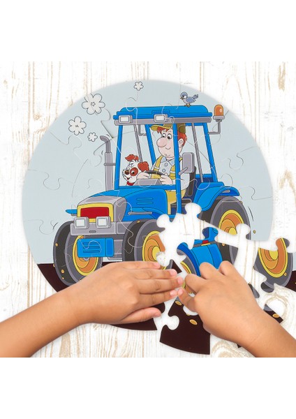 36 Parça, 42CM Çapında 3mm Ahşap Üstüne Traktör Temalı Puzzle