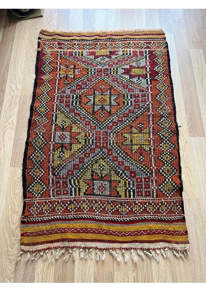 91 x 147 cm Küçük Renkli Kilim, Geometrik Motifli El Dokuma Yün Kilim, Canlı Renkli Harika Kondisyonlu Nostaljik Kilim fiyatları