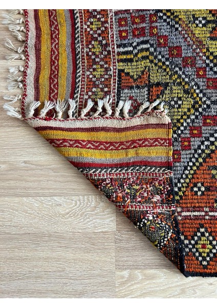 91 x 147 cm Küçük Renkli Kilim, Geometrik Motifli El Dokuma Yün Kilim, Canlı Renkli Harika Kondisyonlu Nostaljik Kilim indirimleri