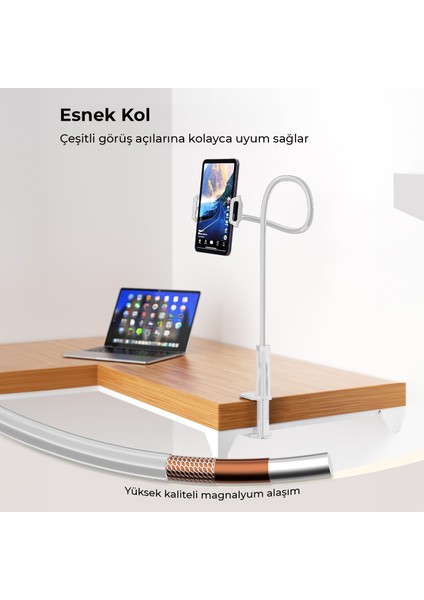 90 cm Akrobat Esnek Tablet ve Telefon Tutucu Stand Beyaz