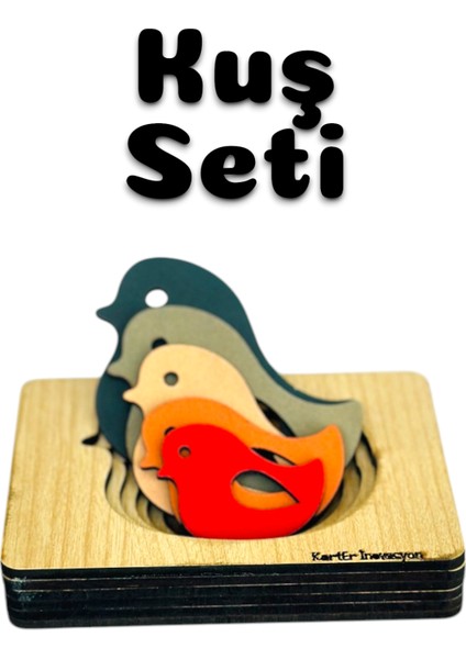 Katmanli Puzzle 4lü Egitici Tak-Cikar Set Montesorri Set,tavşa,balina,fil,kuş