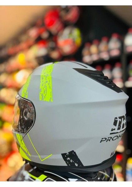 966 TU61 Çene Açılır Güneş Vizörlü Motosiklet Kaskı (Gri- Neon )