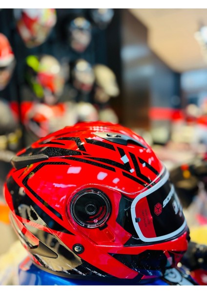 FF-868 Azrael Fullface Çene Açılır Motosiklet Kaskı (Kırmızı-Siyah) indirimleri