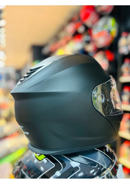 966 Mat Black Çene Açılır Güneş Vizörlü Motosiklet Kaskı (Mat Siyah)