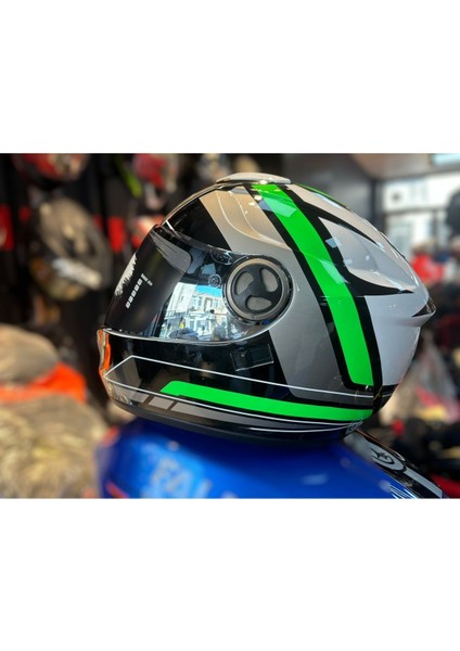 Fr 913 Haste( Siyah Yeşil ) Güneş Vizörlü Kask