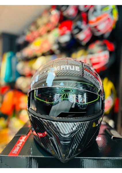 Vırtue Carbon Çene Açılır Güneş Vizrlü Motosiklet Kaskı (Siyah- Gri)