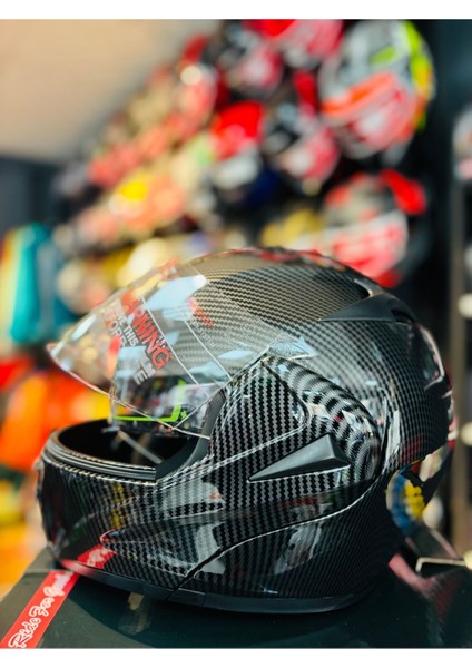 Vırtue Carbon Çene Açılır Güneş Vizrlü Motosiklet Kaskı (Siyah- Gri) modelleri