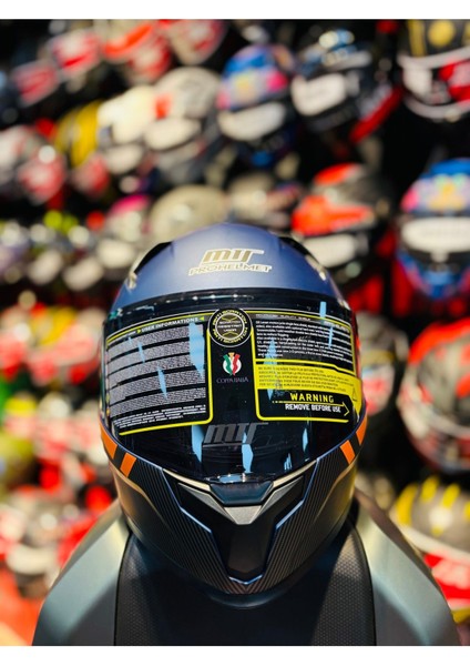 910 Kapalı Kask Güneş Vizörlü Siyah Camlı Motosiklet Kaskı (Mat Blue)