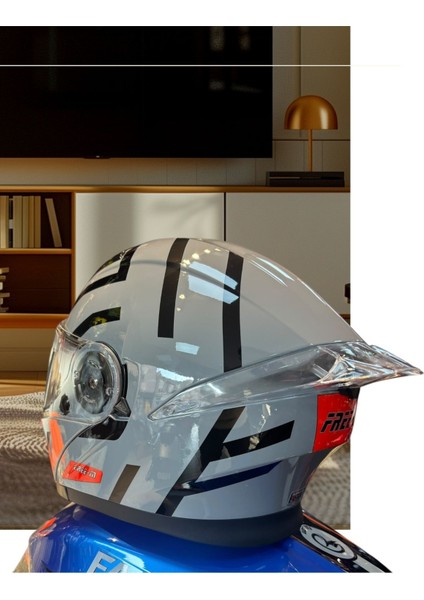 965 Upset (Gri-Siyah) Çene Açılır Motosiklet Kaskı