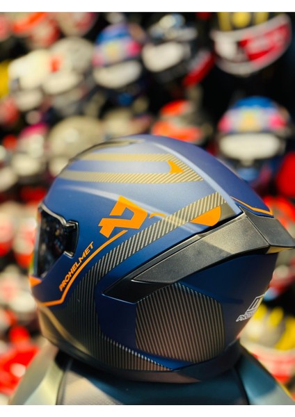 910 Kapalı Kask Güneş Vizörlü Siyah Camlı Motosiklet Kaskı (Mat Blue) indirimleri