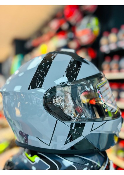966 WX10 Çene Açılır Güneş Vizörlü Motosiklet Kaskı (Gri-Siyah)