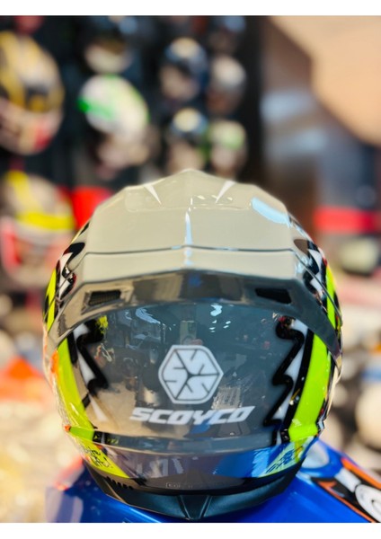 FF-869 Shark Fullface Güneş Vizörlü Motosiklet Kaskı (Siyah-Gri-Neon) indirimleri