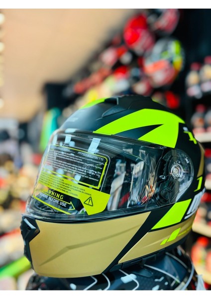 966 Matt Black WX92 Çene Açılır Güneş Vizörlü Motosiklet Kaskı (Siyah- Neon-Gold) fiyatları