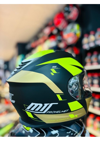966 Matt Black WX92 Çene Açılır Güneş Vizörlü Motosiklet Kaskı (Siyah- Neon-Gold) indirimleri