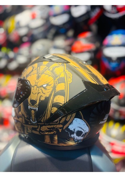 M- 201 Full Face Anubis Gold Güneş Vizörlü Siyah Camlı Motosiklet Kaskı indirimleri