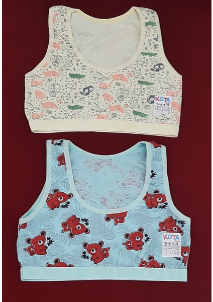 Kız Çocuk Geniş Askılı Büstiyer 2'li Paket (11-12) Yaş Yeşil-Sari Renk