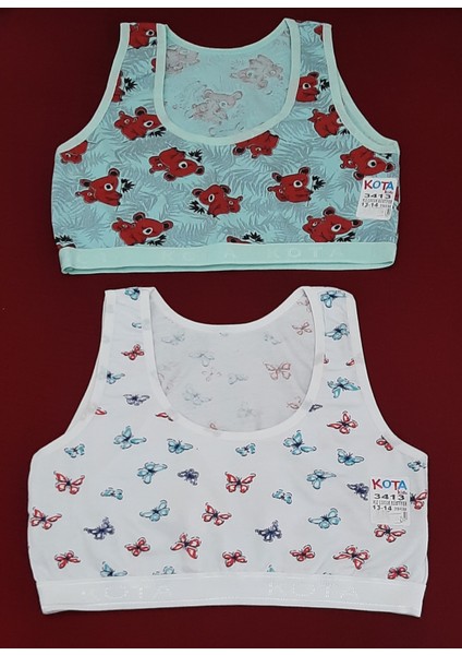 Kız Çocuk Geniş Askılı Büstiyer 2'li Paket (13-14) Yaş Beyaz-Yeşil Renk