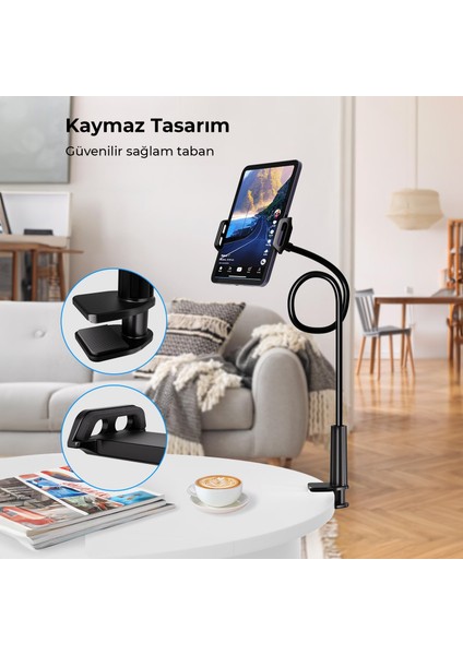 90 cm Akrobat Esnek Tablet ve Telefon Tutucu Stand Siyah