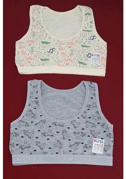 Kız Çocuk Geniş Askılı Büstiyer 2'li Paket (11-12) Yaş Sarı-Gri Renk