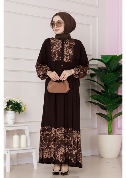 Robalı Zühre Viscon Elbise-Kahverengi