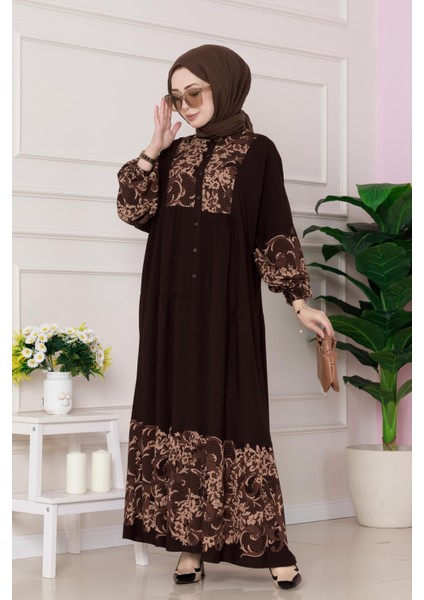 Robalı Zühre Viscon Elbise-Kahverengi fiyatları