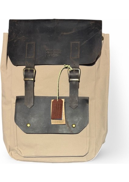 Old Cotton Vintage Kanvas Deri Su Geçirmez Laptop Bölmeli Okul Seyahat Kamp Sırt Çantası 31 cm x 44 cm