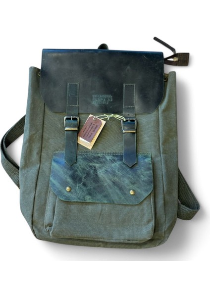 Old Cotton Vintage Kanvas Deri Su Geçirmez Laptop Bölmeli Okul Seyahat Kamp Sırt Çantası 31 cm x 44 cm
