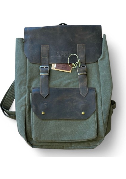 Old Cotton Vintage Kanvas Deri Su Geçirmez Laptop Bölmeli Okul Seyahat Kamp Sırt Çantası 31 cm x 44 cm
