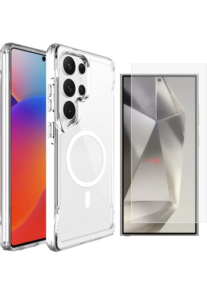 Samsung Galaxy S25 Ultra Kılıf Zore Magsafe Şarj Özellikli T-Max Magsafe Kapak + Nano Ekran Koruyucu