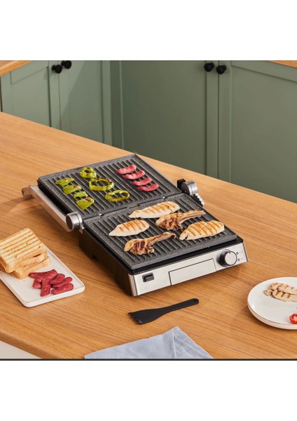 Biogranit Izgara ve Tost Makinesi 2000W, Paslanmaz Çelik Gövde Inox, 4 Kademe, Çıkarılabilir Granit Plaka