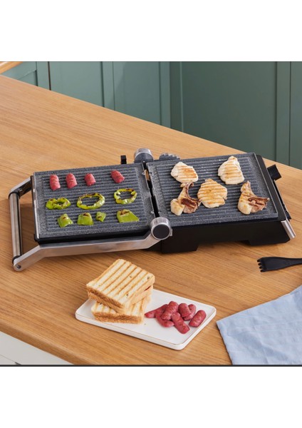 Biogranit Izgara ve Tost Makinesi 2000W, Paslanmaz Çelik Gövde Inox, 4 Kademe, Çıkarılabilir Granit Plaka