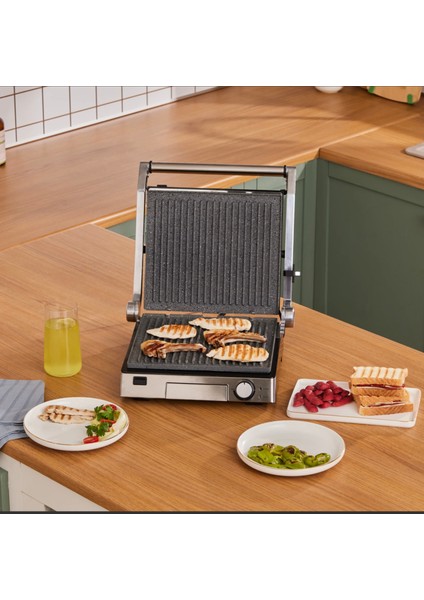 Biogranit Izgara ve Tost Makinesi 2000W, Paslanmaz Çelik Gövde Inox, 4 Kademe, Çıkarılabilir Granit Plaka