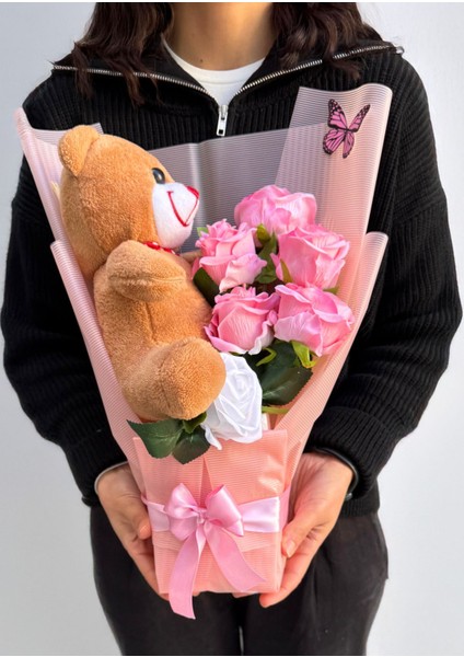 Sevgiliye Yapay Çiçek Buketi 25cm Kahverengi Ayıcıklı Peluş Buket Çiçek Buketi Sevgiliye Çiçek Kız fiyatları
