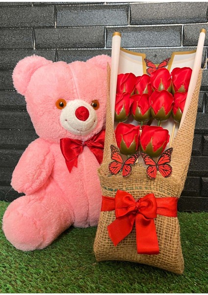 35cm Pembe Ayıcık ve Yapay Gül Buketi Sevgiliye Kız Arkadaşa Kiza Arkadaşa Anneye Ablaya Kız Kardeşe fiyatları