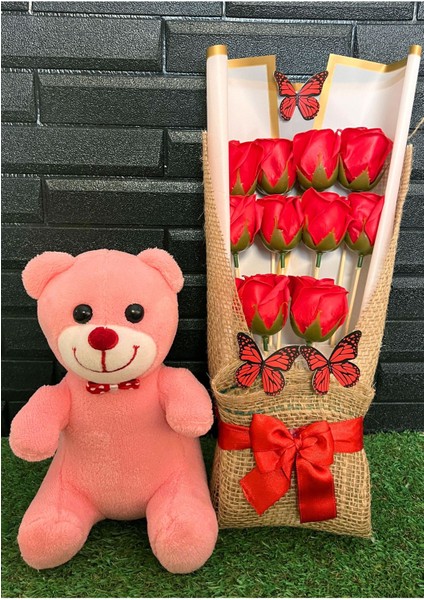 Sevgiliye Hediye Seti 25cm Pembe Ayıcık ve Gül Buketi Sevgiliye Cicek Kiz Arkadasa fırsatları