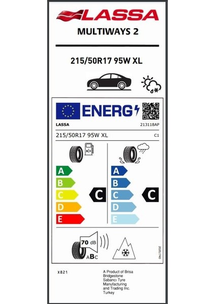 215/50 R17 95w Xl Multiways 2 Dört Mevsim Lastiği (Üretim Yılı:2025)