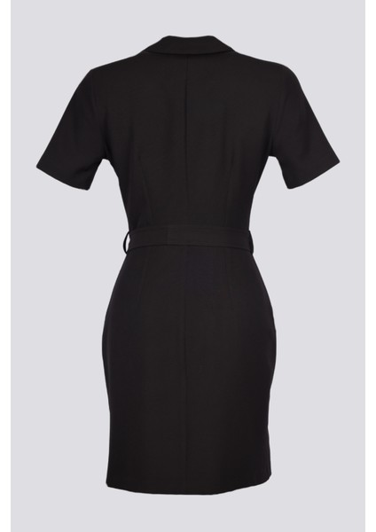 Angela | Dizüstü Ceket Elbise Kısa Kol Düğme Detaylı Kuşaklı - Siyah fiyatları