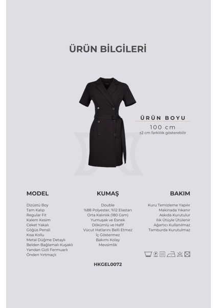 Angela | Dizüstü Ceket Elbise Kısa Kol Düğme Detaylı Kuşaklı - Siyah modelleri