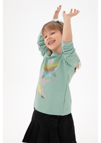Kız Çocuk Su Yeşili Sweatshirt 50298180-VR048